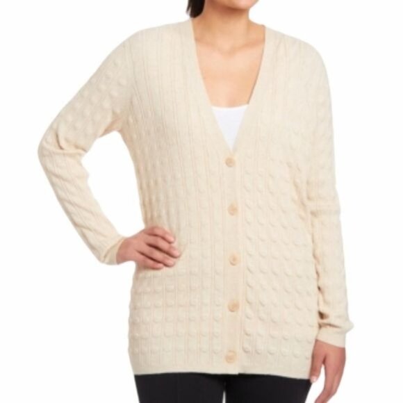 NWT Joseph A Long Sleeve Button Front Boyfriend Cardigan In Oatmeal Heather M - Picture 1 of 10